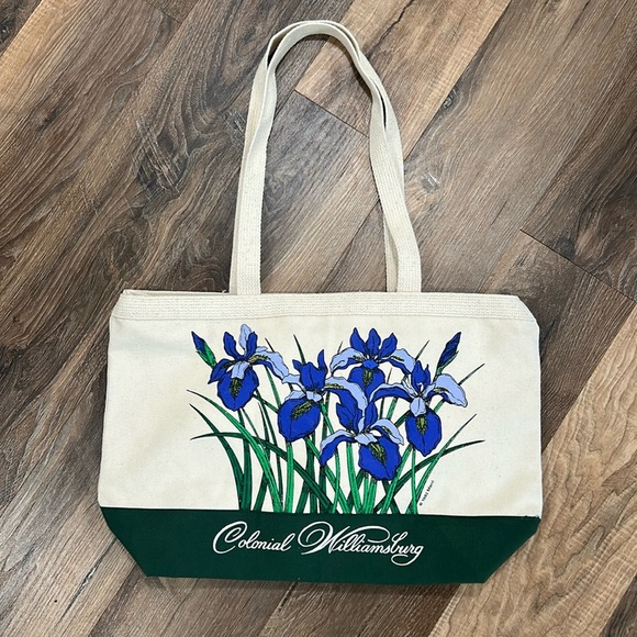 Colonial Williamsburg VA canvas Purple Iris Tote Bag with zipper closure &handle - Picture 1 of 12